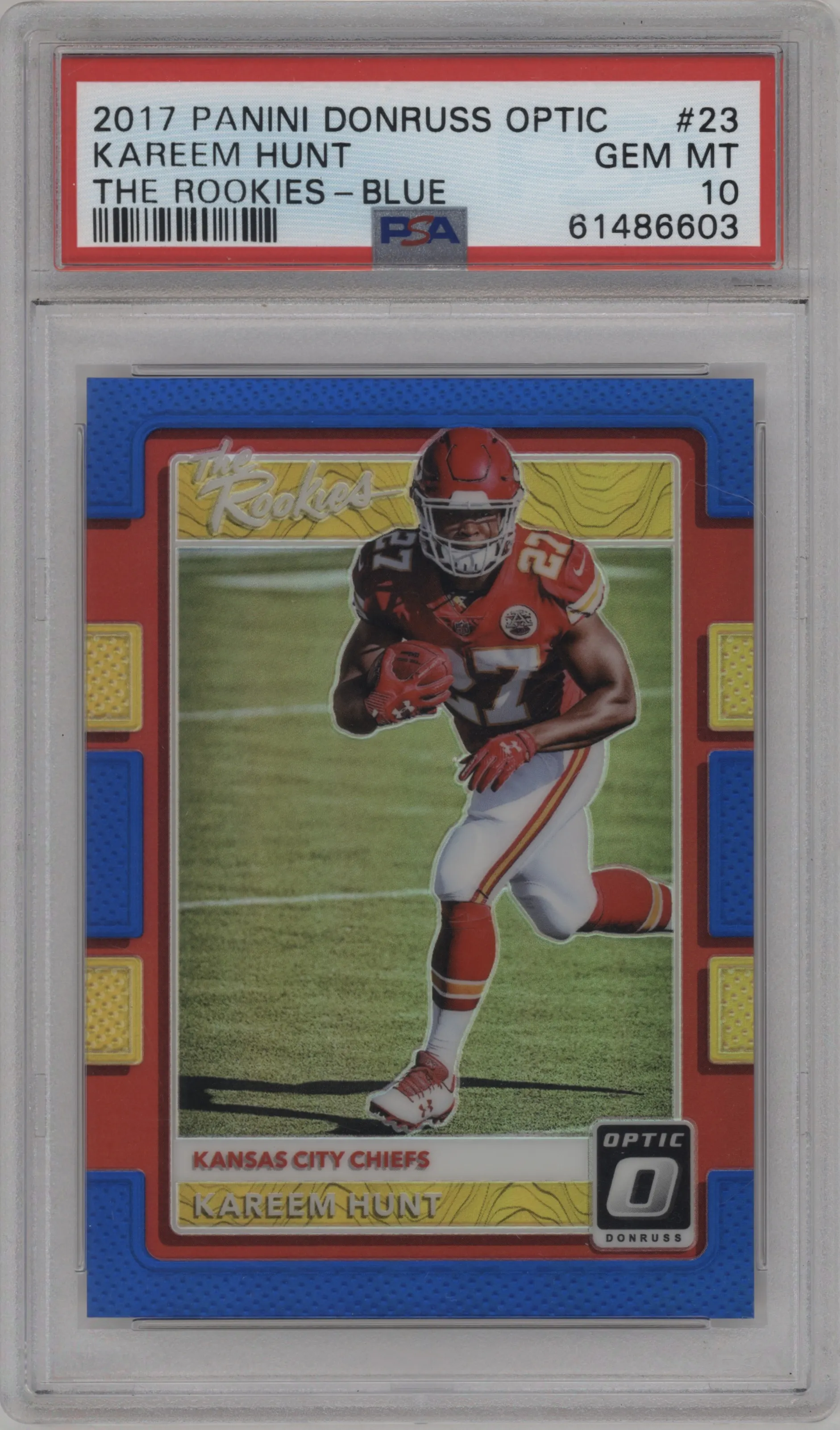 2017 Panini Donruss Optic The Rookies Kareem Hunt Blue #23 PSA 10