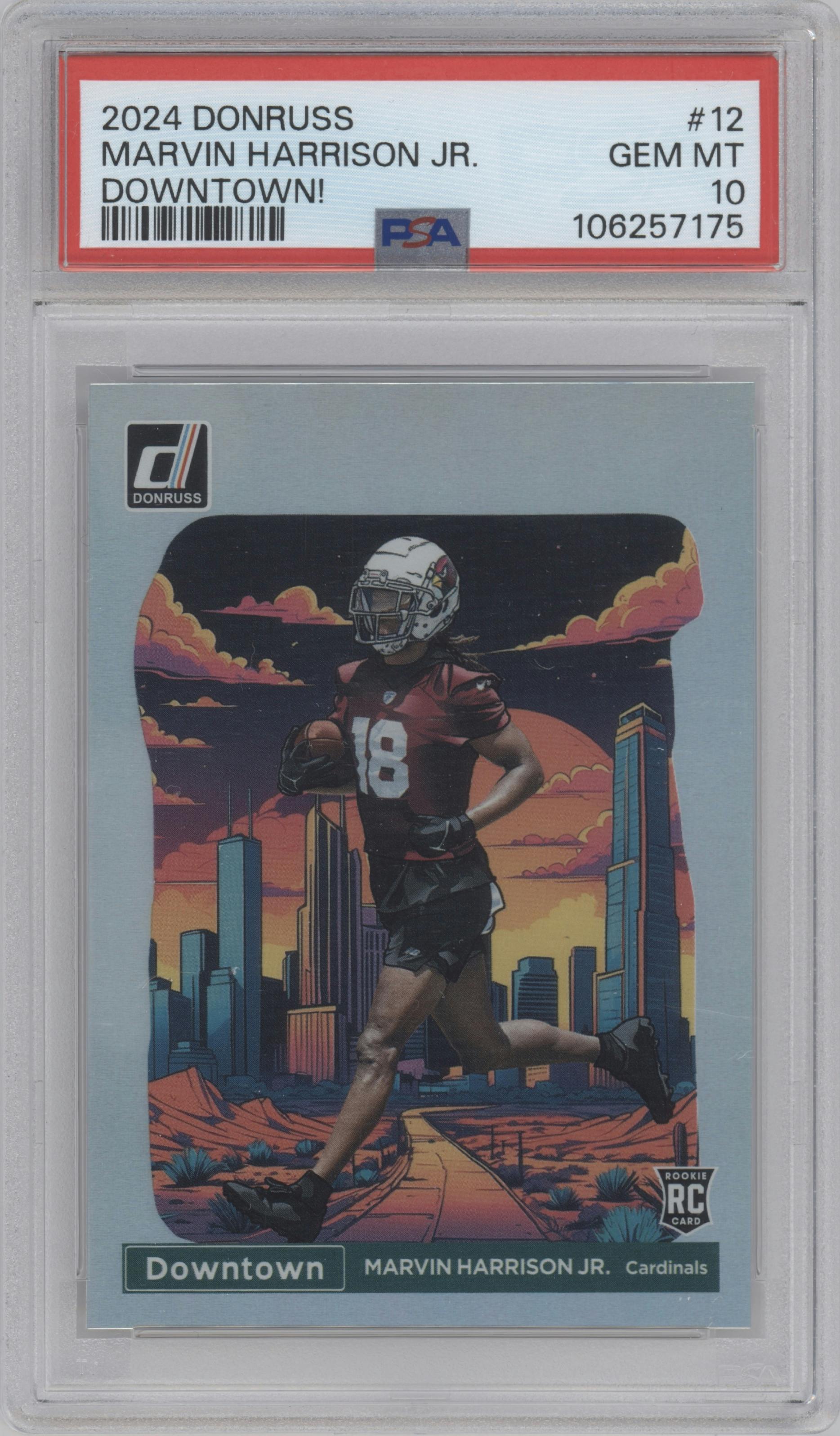 Marvin Harrison Jr. from the 2024 Donruss set graded by PSA and given an overall grade of 10.