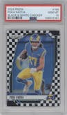 Puka Nacua from the 2024 Panini Prizm set featuring a Black & White Checker parallel graded by PSA and given an overall grade of 10.