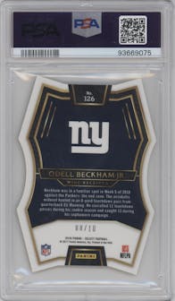 Odell Beckham Jr. from the 2016 Panini Select set featuring a Die-Cut Gold Prizm parallel graded by PSA and given an overall grade of 9.