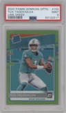 Tua Tagovailoa from the 2020 Panini Donruss Optic set featuring a Lime Green parallel graded by PSA and given an overall grade of 9.