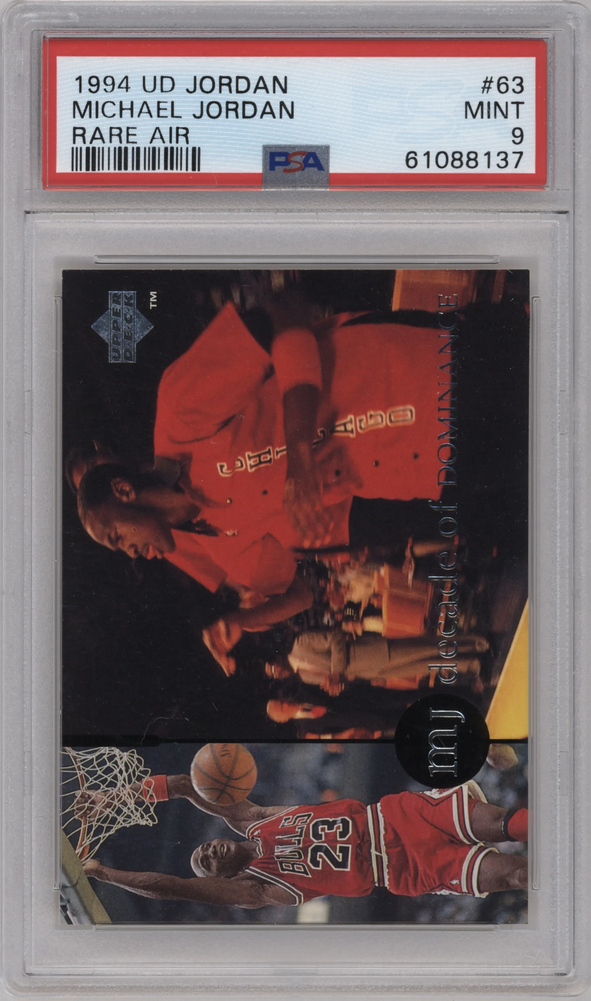 Michael Jordan from the 1994 Upper Deck Jordan Rare Air set graded by PSA and given an overall grade of 9.