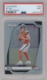 Bo Nix from the 2024 Panini Prizm set featuring a Silver Prizm parallel graded by PSA and given an overall grade of 9.