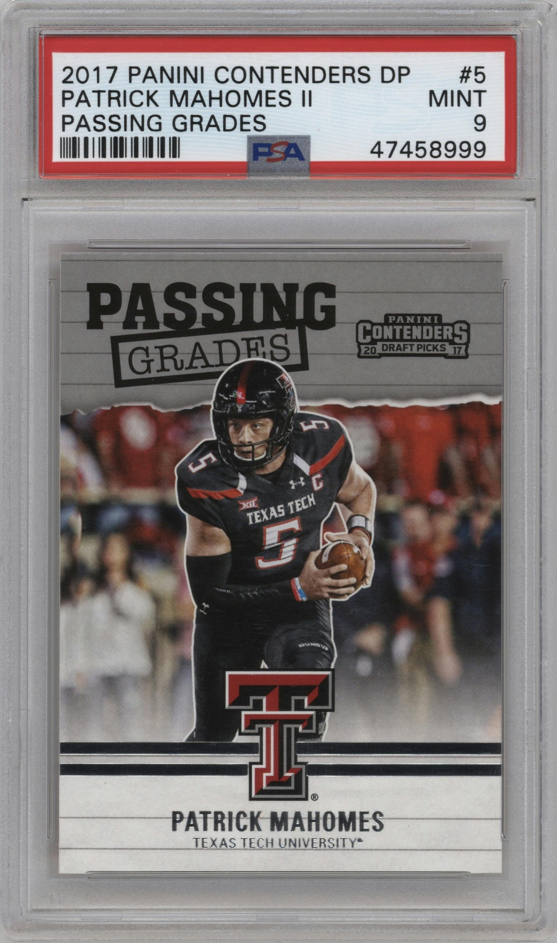 Patrick Mahomes II from the 2017 Panini Contenders Draft Picks set graded by PSA and given an overall grade of 9.