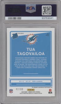 Tua Tagovailoa from the 2020 Panini Donruss Optic set featuring a Holo parallel graded by PSA and given an overall grade of 10.