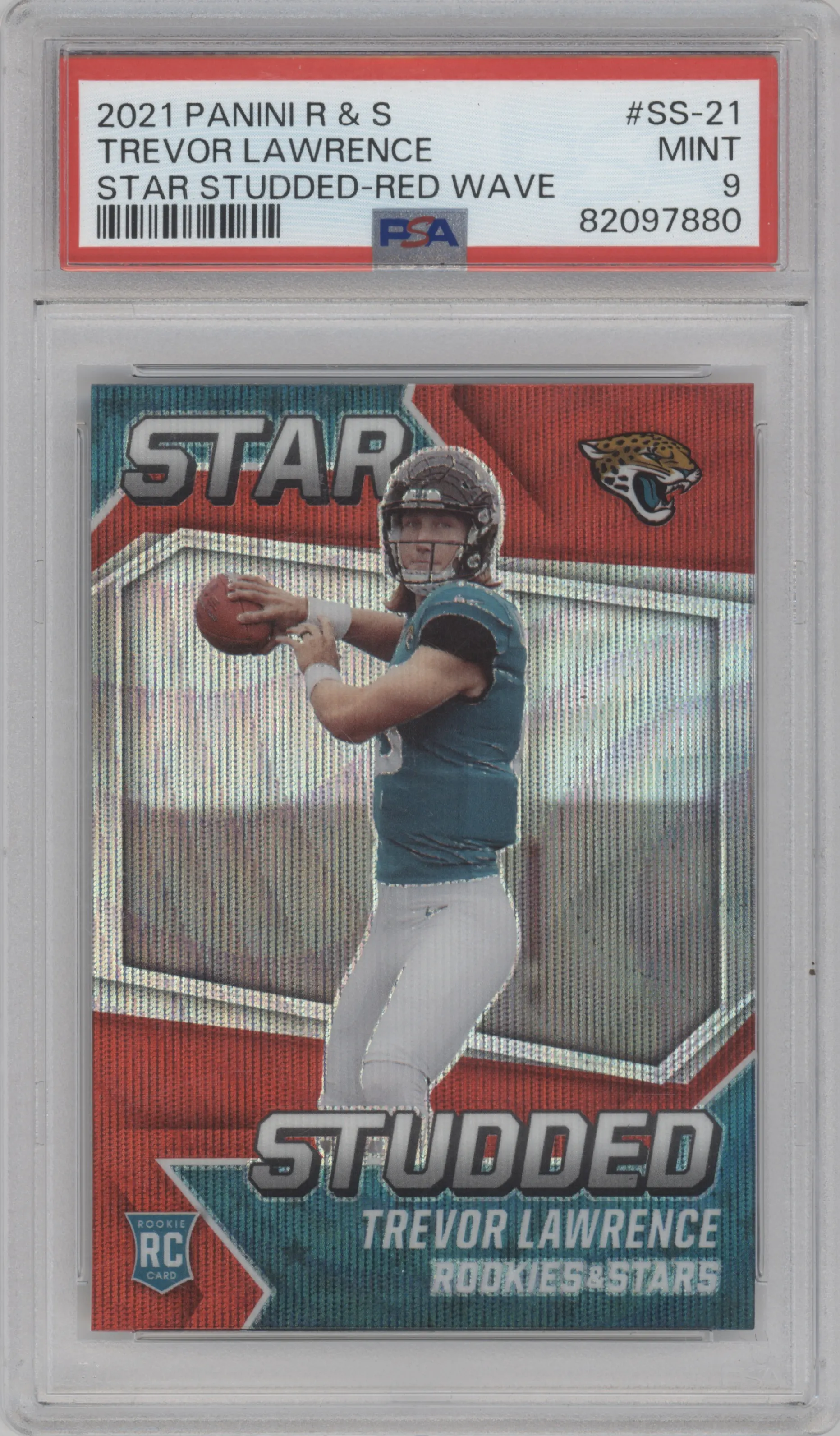 2021 Panini Rookies & Stars Star Studded Trevor Lawrence Red Wave PSA 9