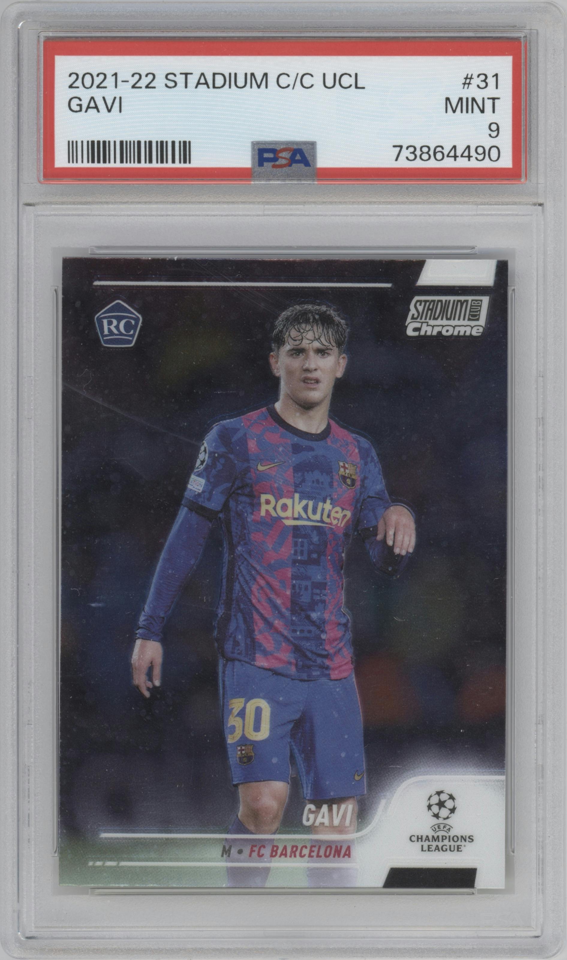 Gavi from the 2021-22 Topps Stadium Club Chrome UEFA Champions League set graded by PSA and given an overall grade of 9.