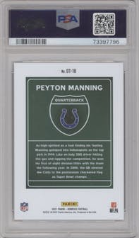 Peyton Manning  from the 2021 Panini Donruss set graded by PSA and given an overall grade of 10.