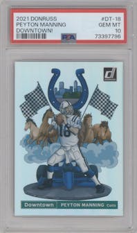 Peyton Manning  from the 2021 Panini Donruss set graded by PSA and given an overall grade of 10.