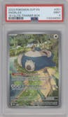 Snorlax from the 2023 Pokemon SV set featuring a Scarlet & Violet 151 Elite Trainer Box parallel graded by PSA and given an overall grade of 9.