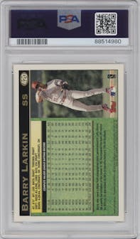 Barry Larkin from the 1997 Topps set graded by PSA and given an overall grade of 10.
