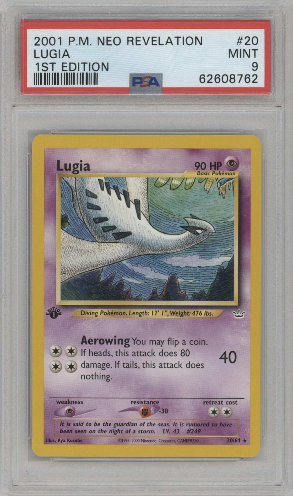 Lugia from the 2001 Pokemon Neo Genesis set graded by PSA and given an overall grade of 9.
