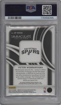 Victor Wembanyama from the 2023-24 Panini Immaculate Collection set graded by PSA and given an overall grade of 9.