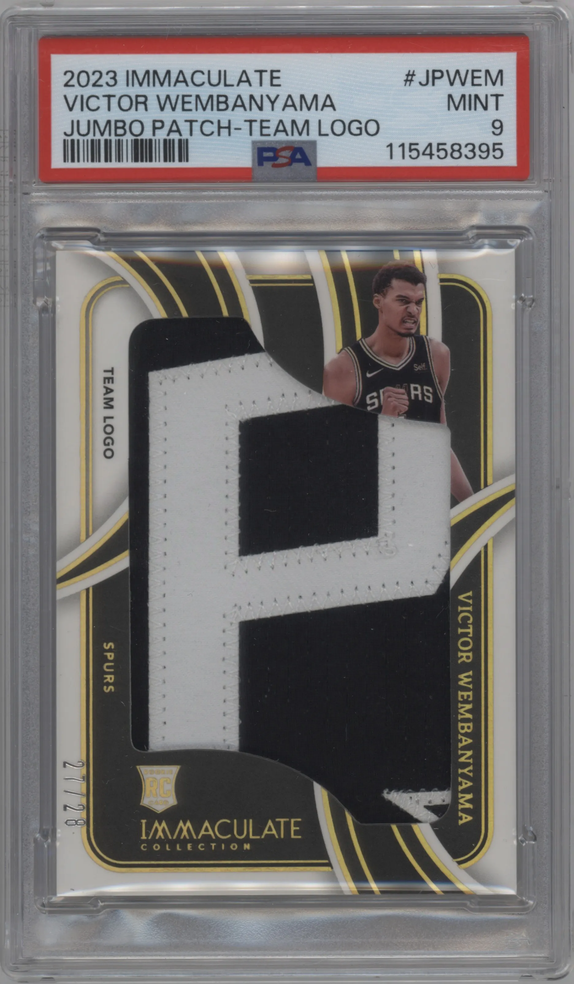 Victor Wembanyama from the 2023-24 Panini Immaculate Collection set graded by PSA and given an overall grade of 9.