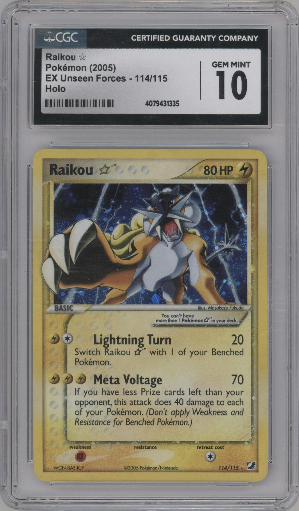 Raikou Gold Star from the 2005 Pokemon EX set graded by CSG and given an overall grade of 10.