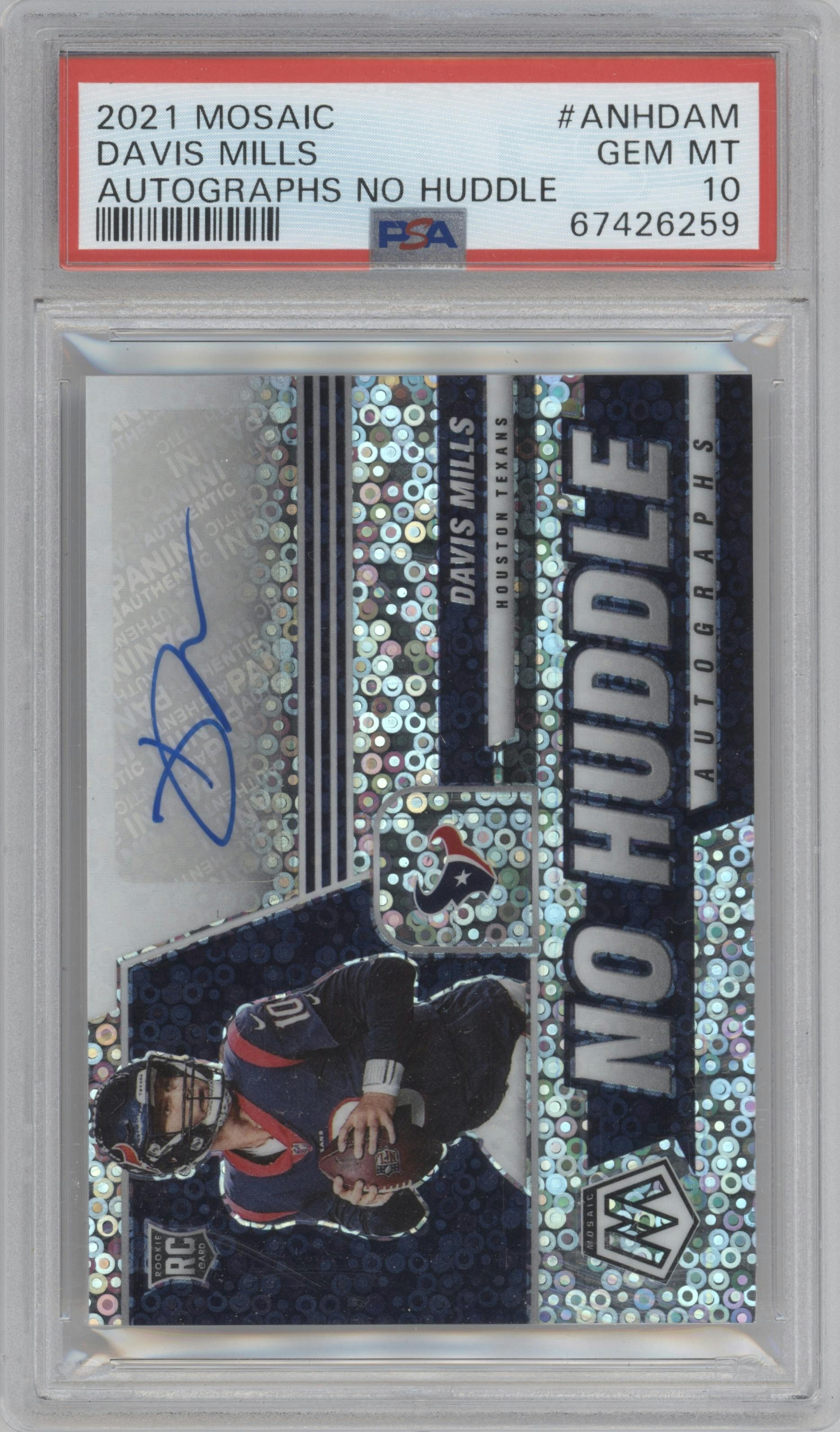 Davis Mills  from the 2021 Panini Mosaic set graded by PSA and given an overall grade of 10.