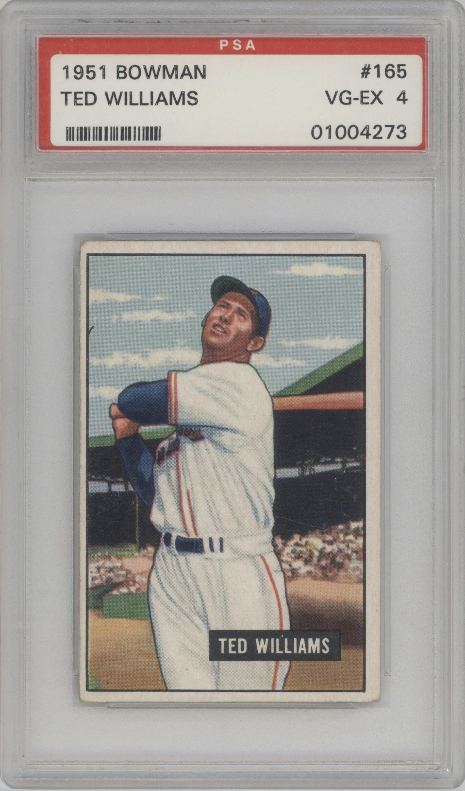 Ted Williams from the 1951 Bowman set graded by PSA and given an overall grade of 4.
