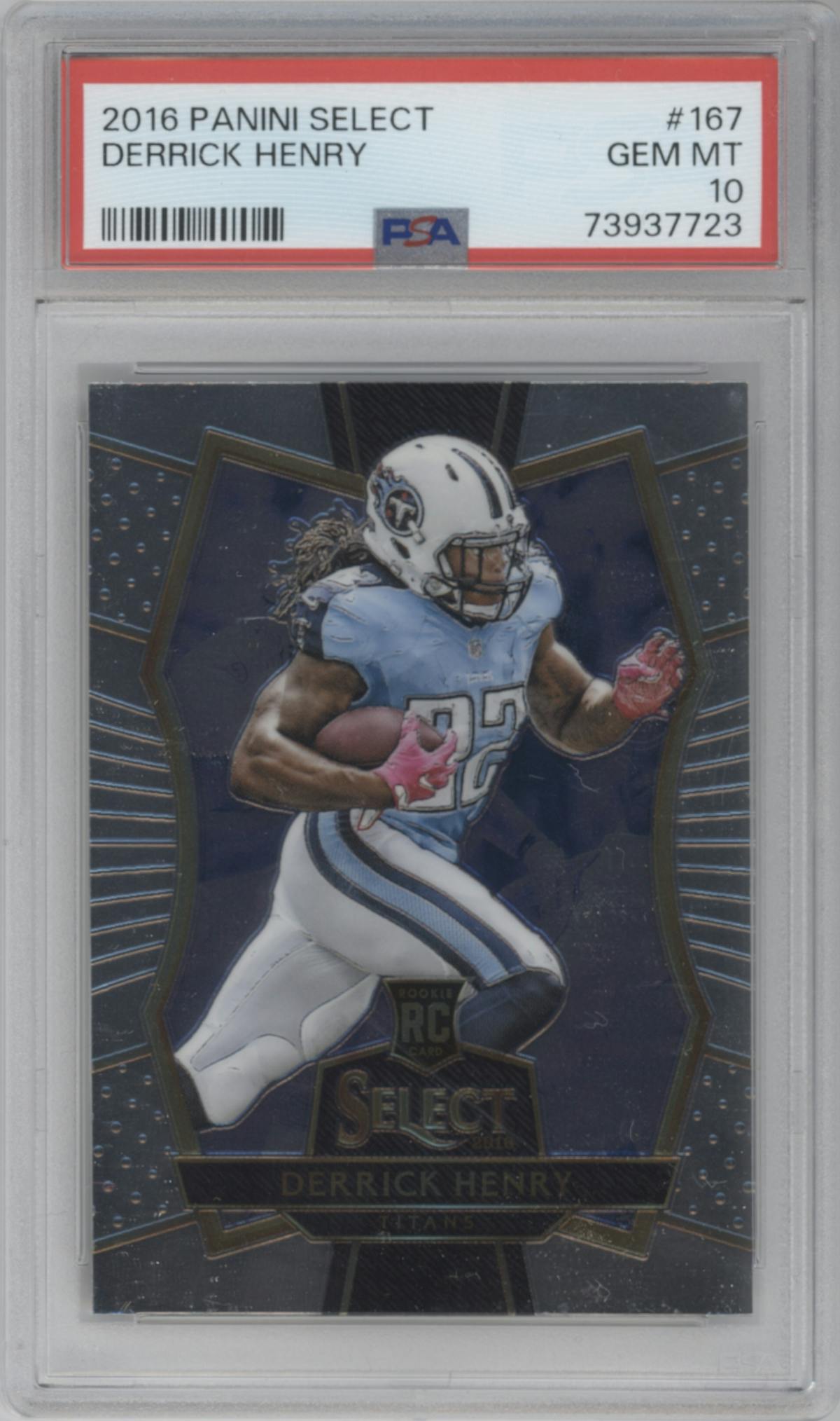 Derrick Henry from the 2016 Panini Select set graded by PSA and given an overall grade of 10.