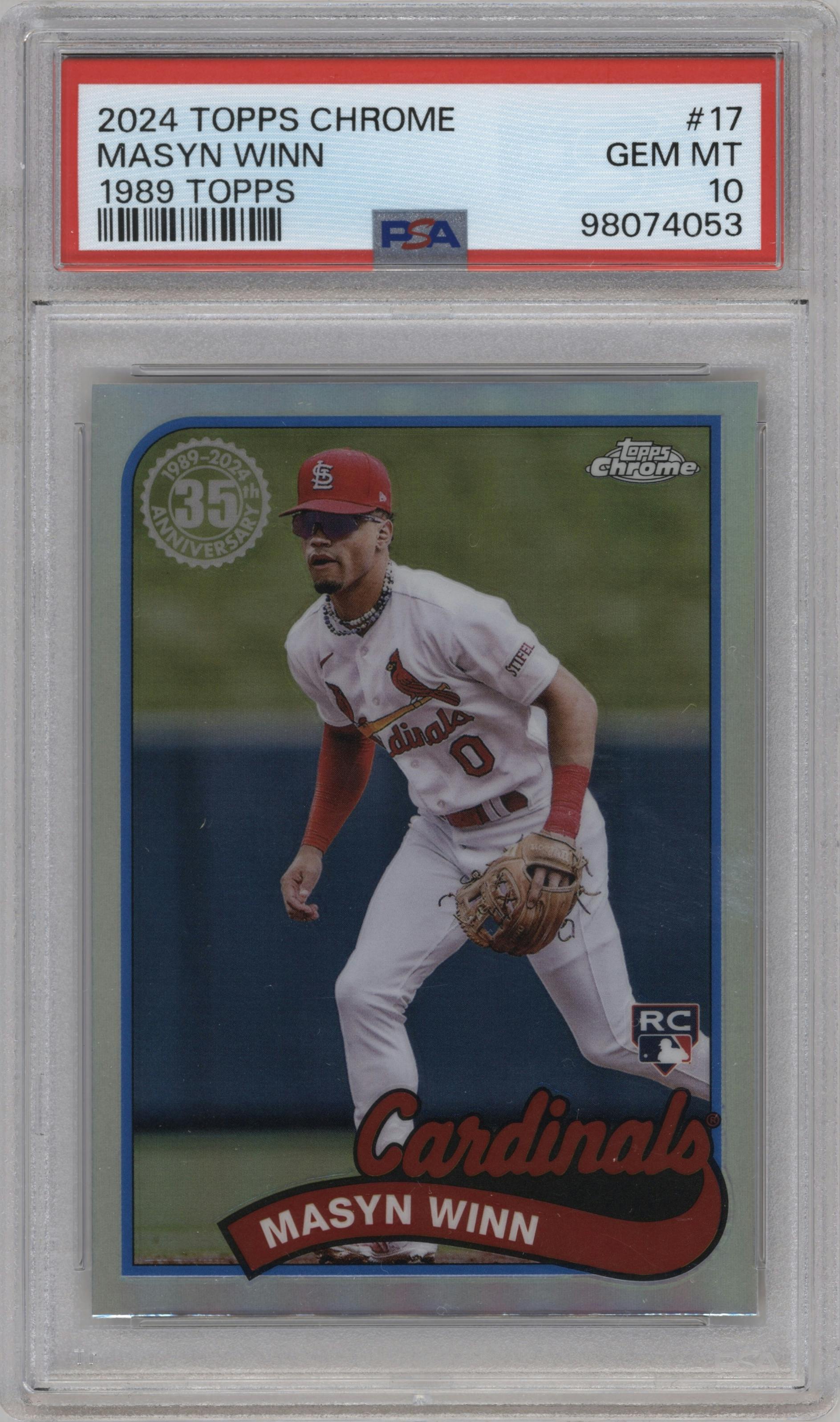 Masyn Winn from the 2024 Topps Chrome set graded by PSA and given an overall grade of 10.