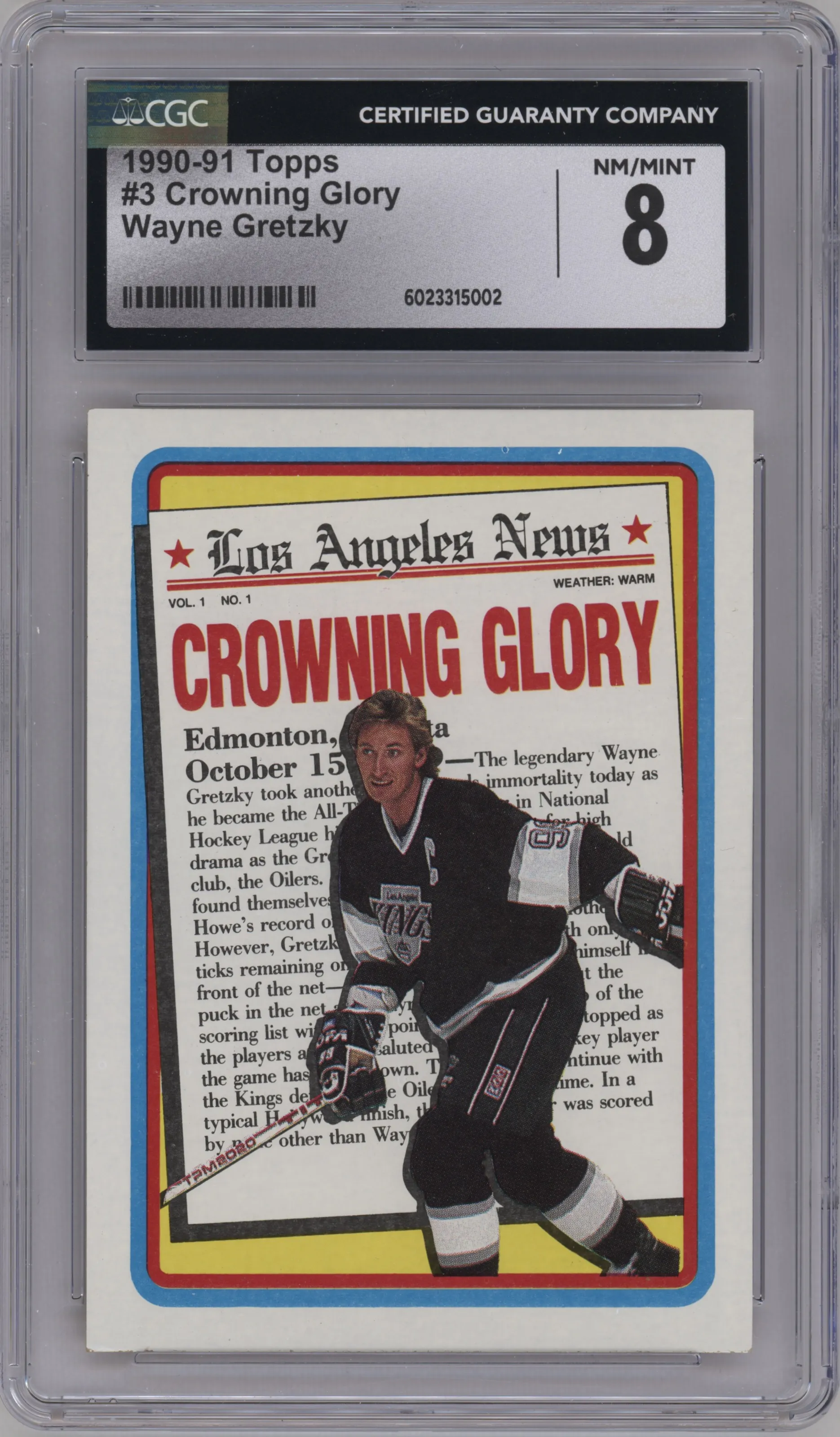 1990 Topps Wayne Gretzky #3 CGC 8