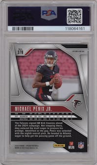 Michael Penix Jr. from the 2024 Panini Prizm set featuring a Silver Prizm parallel graded by PSA and given an overall grade of 10.