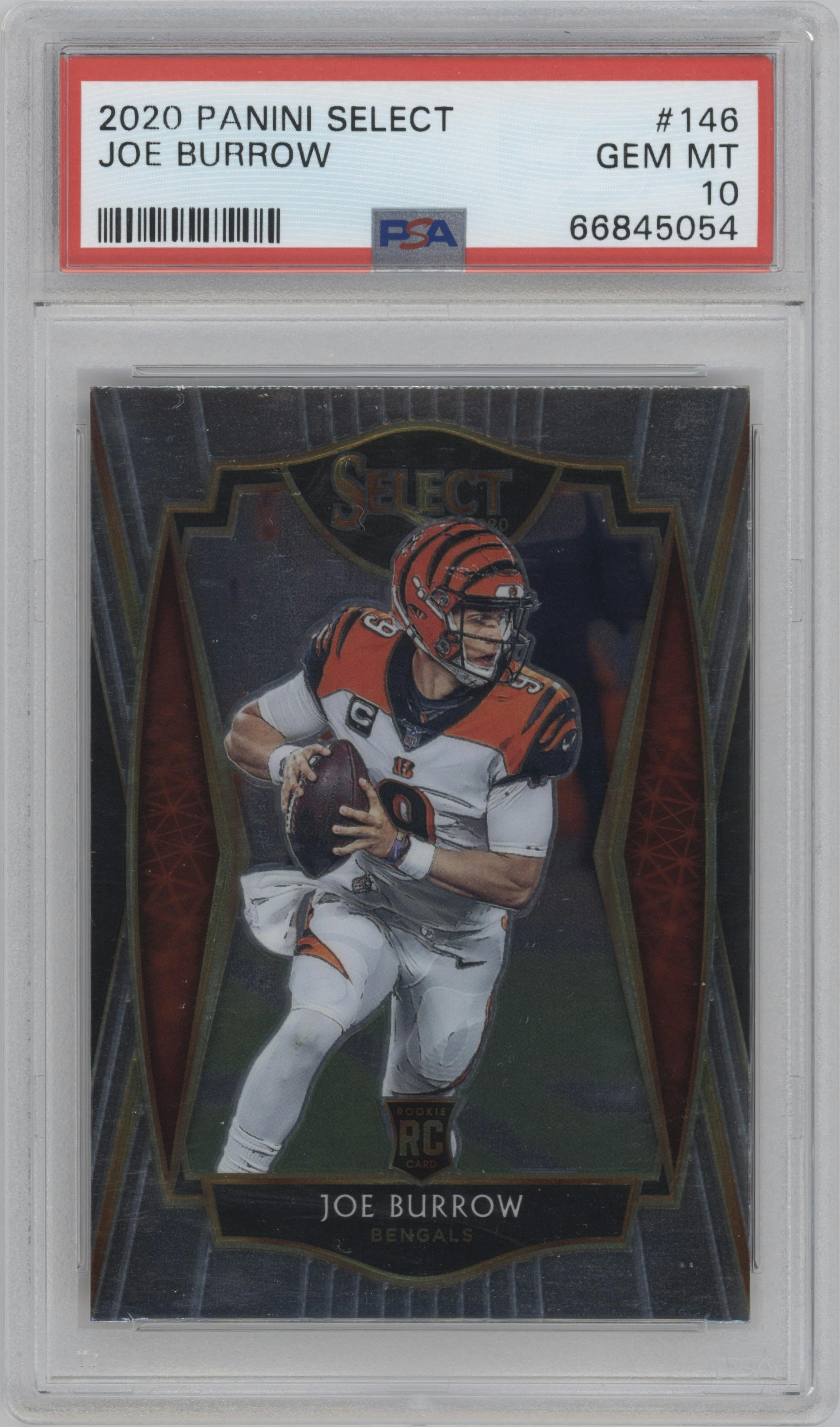 Joe Burrow from the 2020 Panini Select set graded by PSA and given an overall grade of 10.