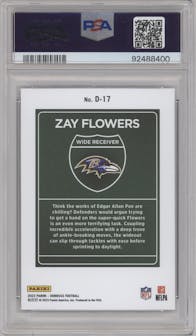 Zay Flowers  from the 2023 Panini Donruss set graded by PSA and given an overall grade of 9.