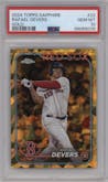 Rafael Devers from the 2024 Topps Chrome Sapphire set featuring a Gold parallel graded by PSA and given an overall grade of 10.