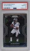 Jalen Hurts from the 2020 Panini Prizm set graded by PSA and given an overall grade of 10.