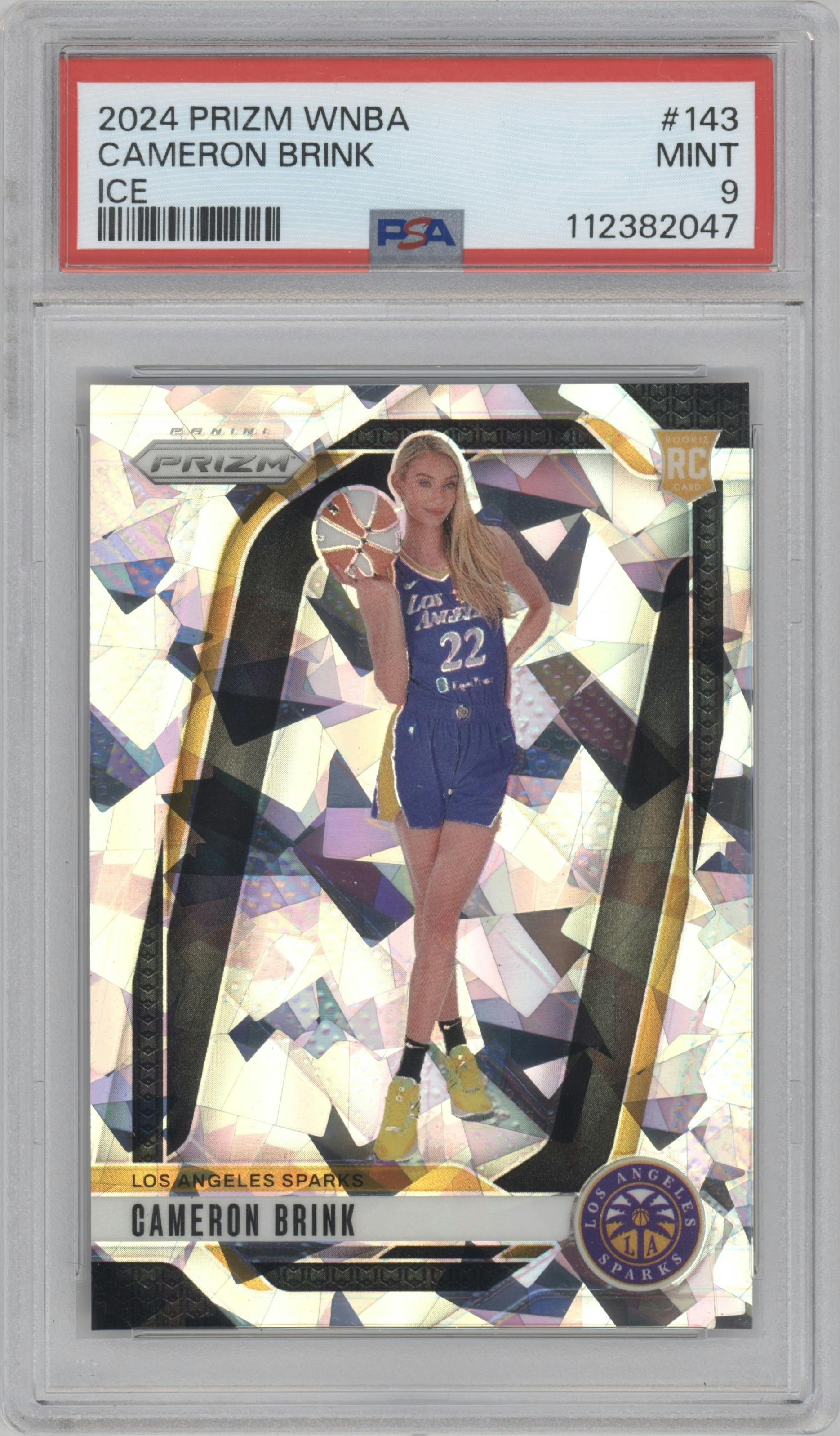 Cameron Brink from the 2024 Panini Prizm WNBA set featuring a Ice parallel graded by PSA and given an overall grade of 9.