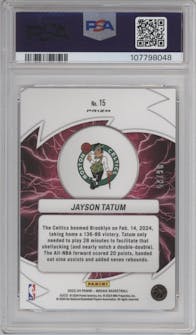 Jayson Tatum from the 2023-24 Panini Mosaic set featuring a Orange Fluorescent parallel graded by PSA and given an overall grade of 10.