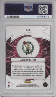 Jayson Tatum from the 2023-24 Panini Mosaic set featuring a Orange Fluorescent parallel graded by PSA and given an overall grade of 10.