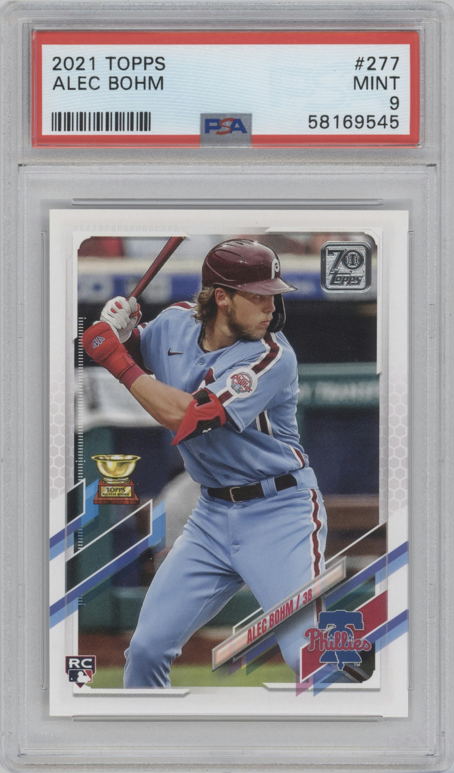 Alec Bohm from the 2021 Topps Complete Set set graded by PSA and given an overall grade of 9.