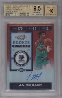 Ja Morant from the 2019-20 Panini Contenders Optic set featuring a Red parallel graded by Beckett and given an overall grade of 9.5.