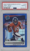 Jerry Jeudy from the 2020 Panini Donruss Optic set featuring a Hyper Blue  parallel graded by PSA and given an overall grade of 10.