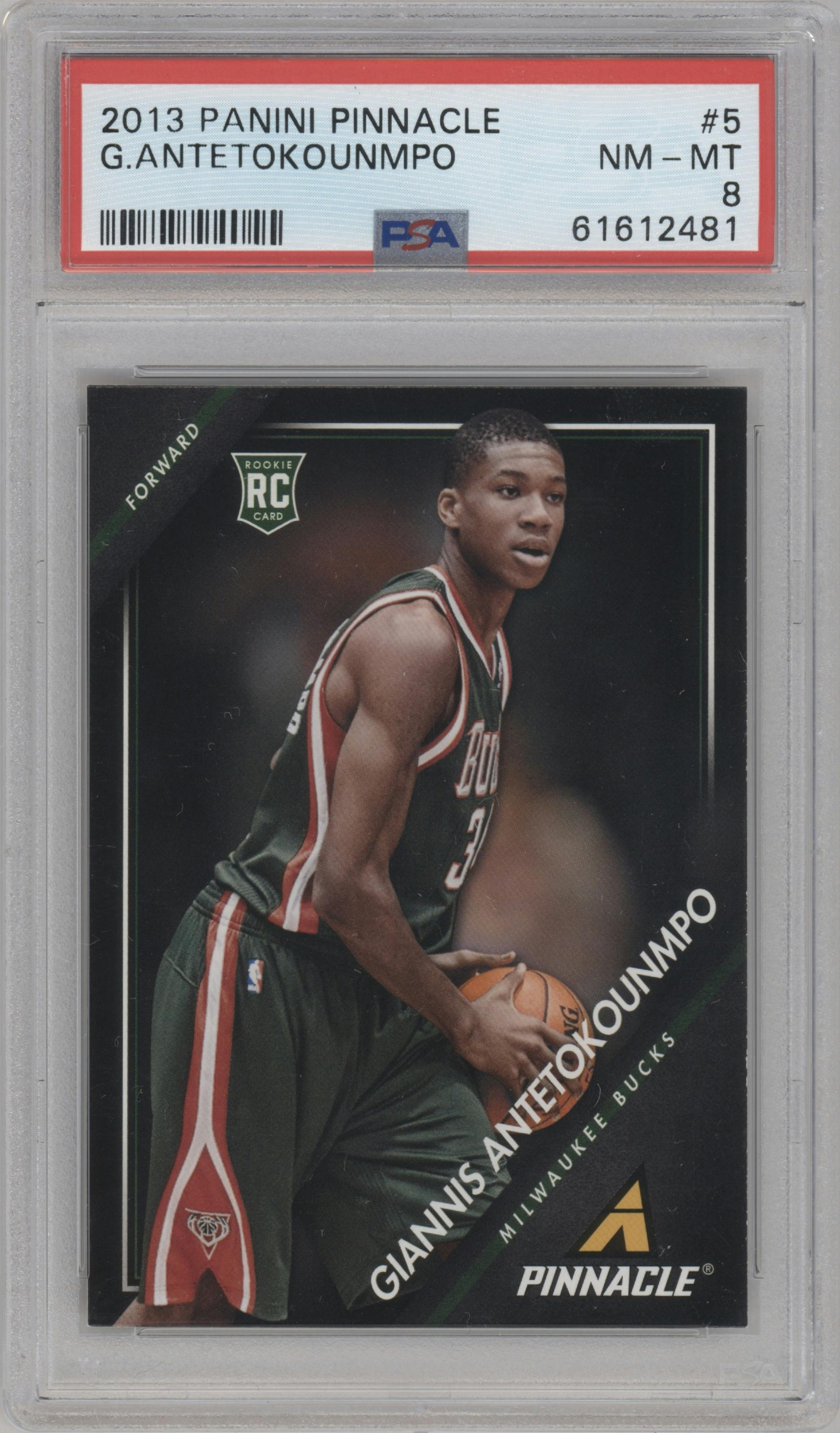 Giannis Antetokounmpo from the 2013-14 Panini Pinnacle set graded by PSA and given an overall grade of 8.