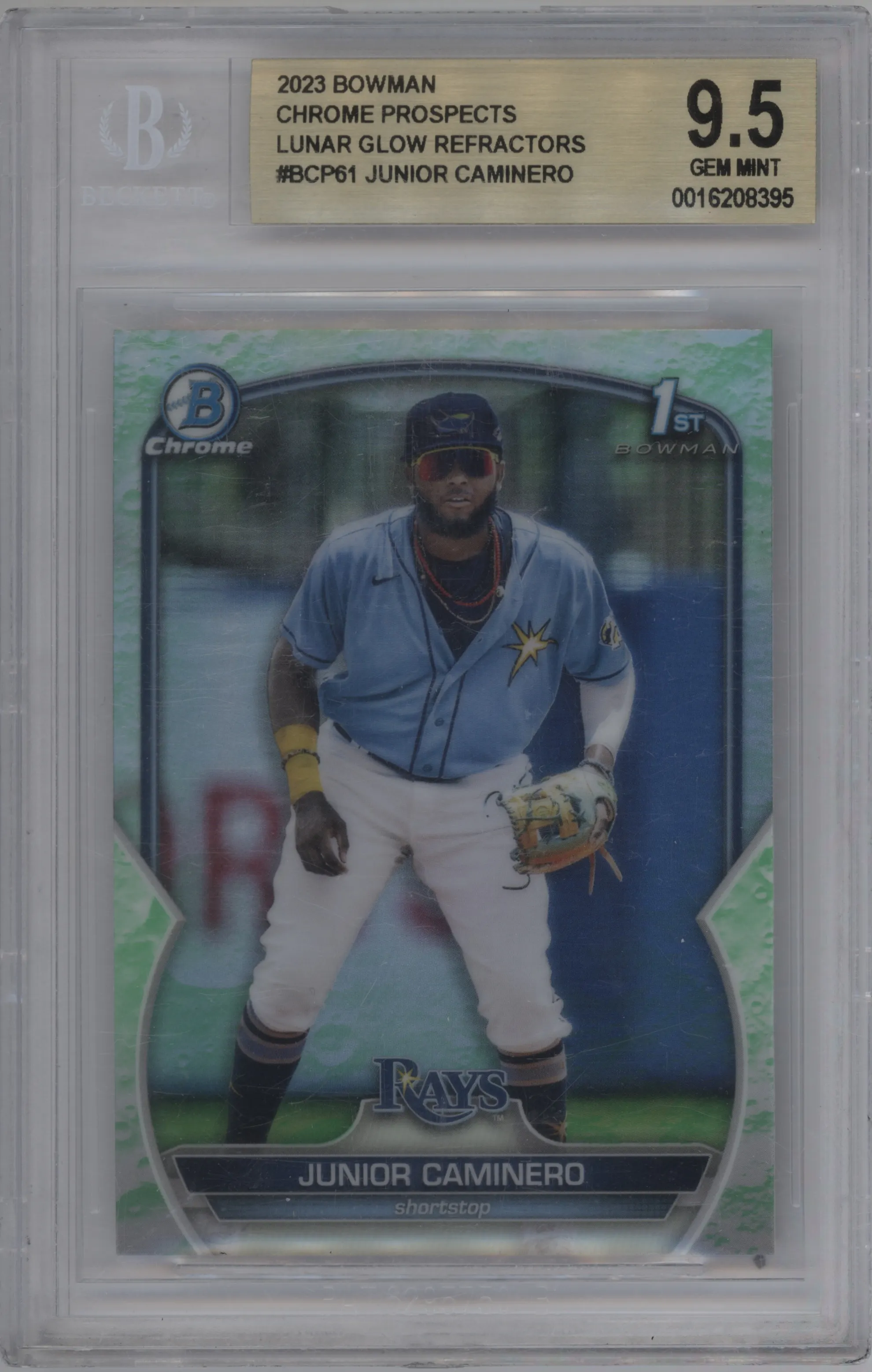 2023 Bowman Chr.Pros. Junior Caminero Lunar Glow Refractor #BCP-61 BGS 9.5
