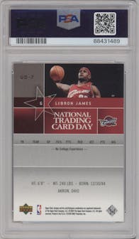 LeBron James from the 2004-05 Upper Deck National Trading Card Day set graded by PSA and given an overall grade of 10.