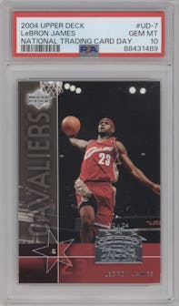 LeBron James from the 2004-05 Upper Deck National Trading Card Day set graded by PSA and given an overall grade of 10.