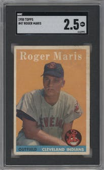 Roger Maris from the 1958 Topps set graded by SGC and given an overall grade of 2.5.