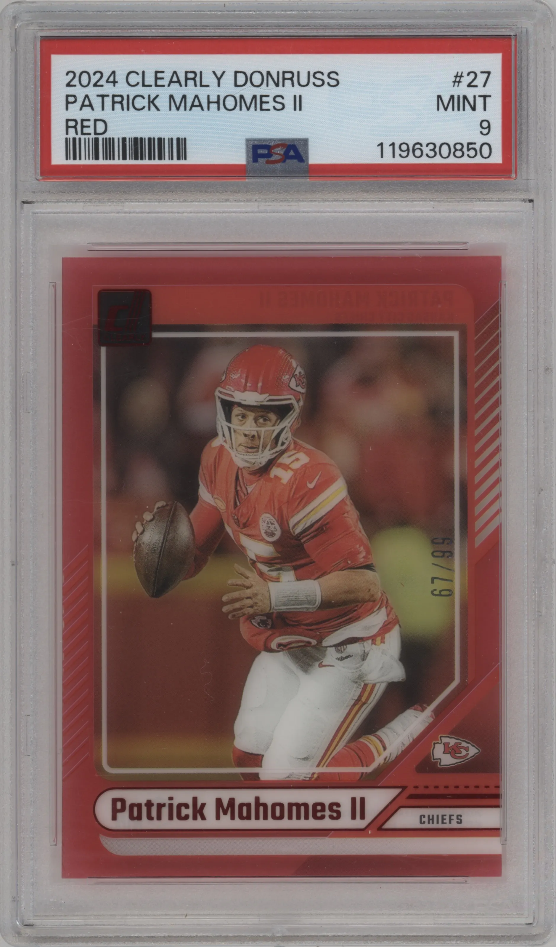 2024 Panini Clearly Donruss Patrick Mahomes II Red PSA 9