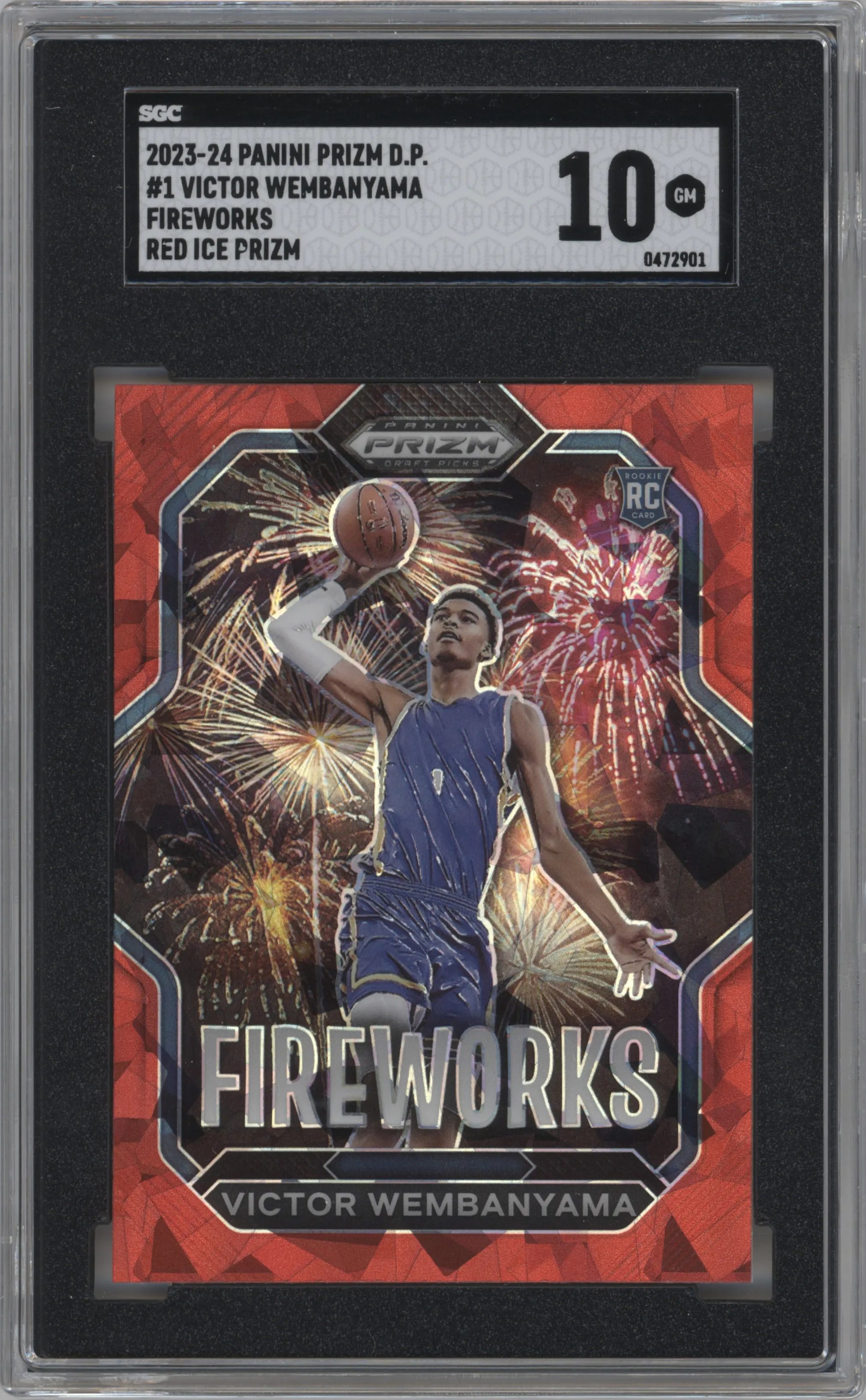 2023 Panini Prizm Draft Picks Fireworks Victor Wembanyama Red Ice #1 SGC 10