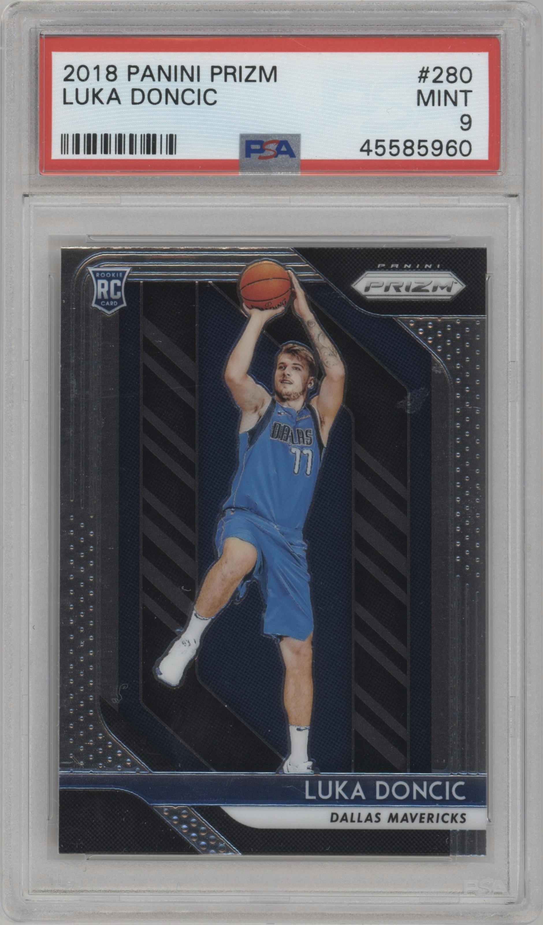 Luka Doncic from the 2018-19 Panini Prizm set graded by PSA and given an overall grade of 9.