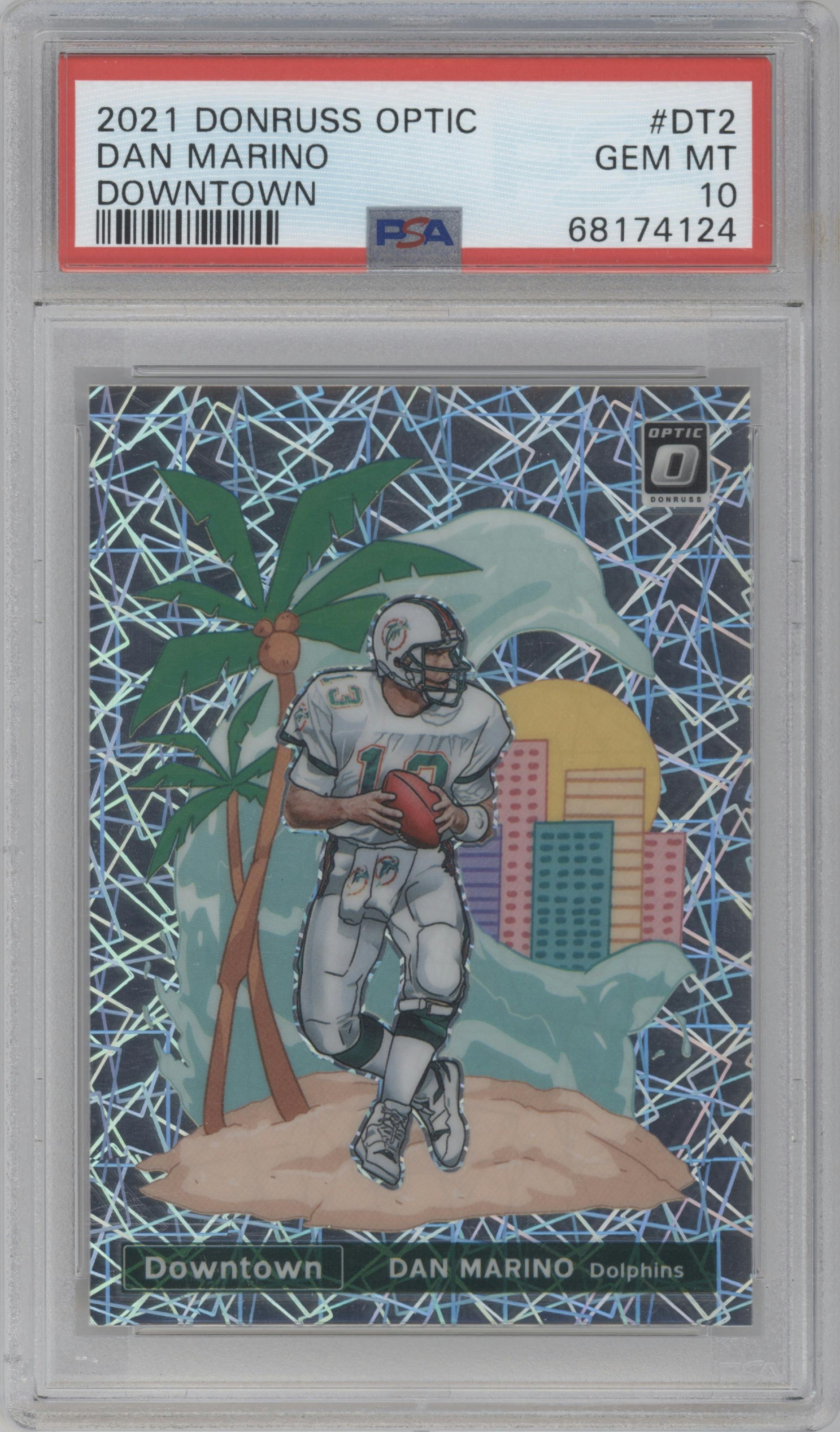 Dan Marino from the 2021 Panini Donruss Optic set graded by PSA and given an overall grade of 10.