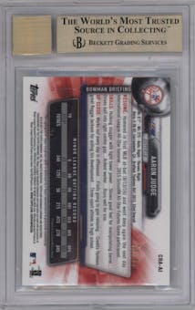 Aaron Judge from the 2017 Bowman Chrome set featuring a Green Refractor  parallel graded by Beckett and given an overall grade of 9.5.