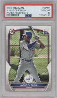 Josue De Paula from the 2023 Bowman  set graded by PSA and given an overall grade of 10.