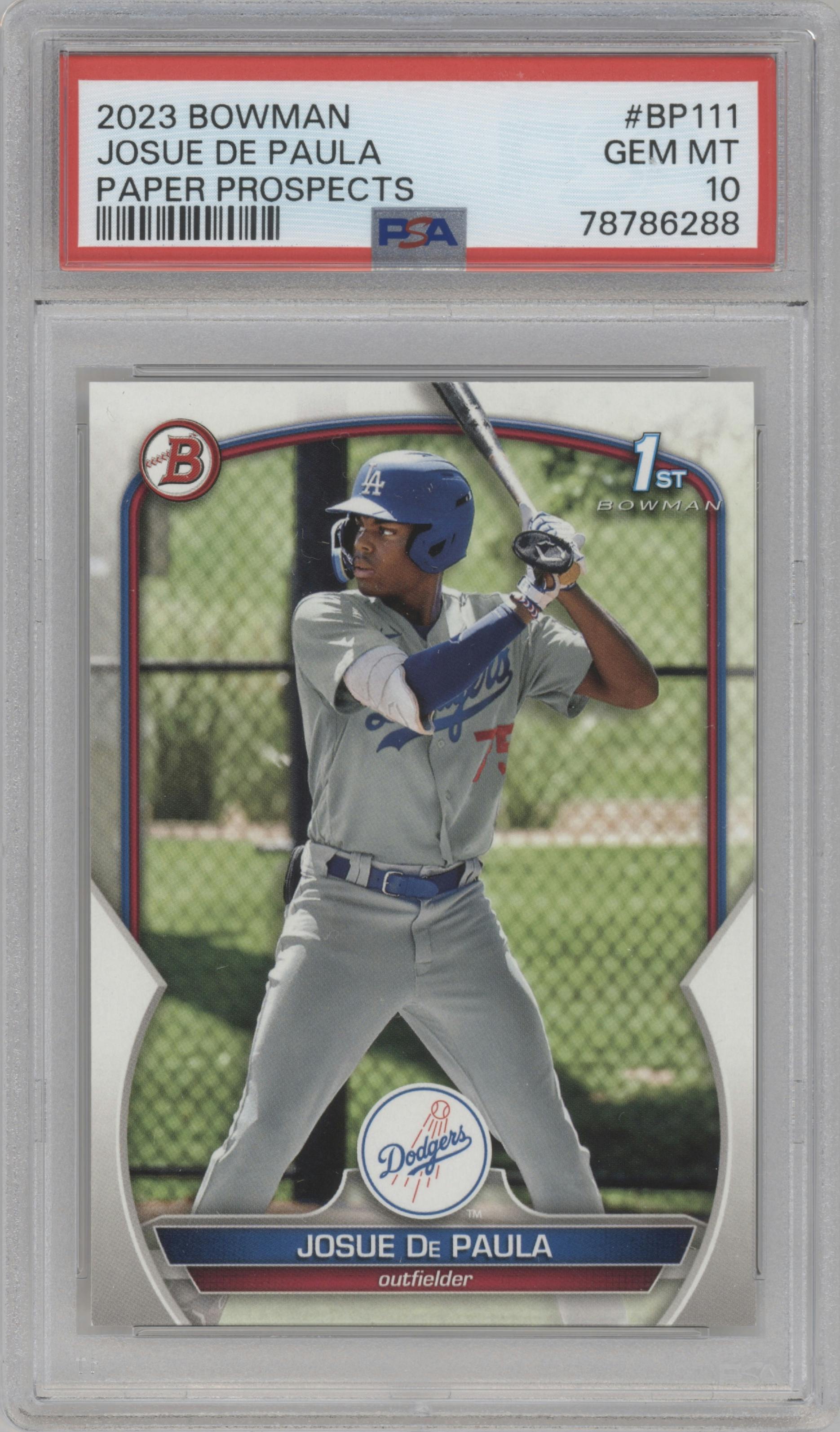 Josue De Paula from the 2023 Bowman  set graded by PSA and given an overall grade of 10.