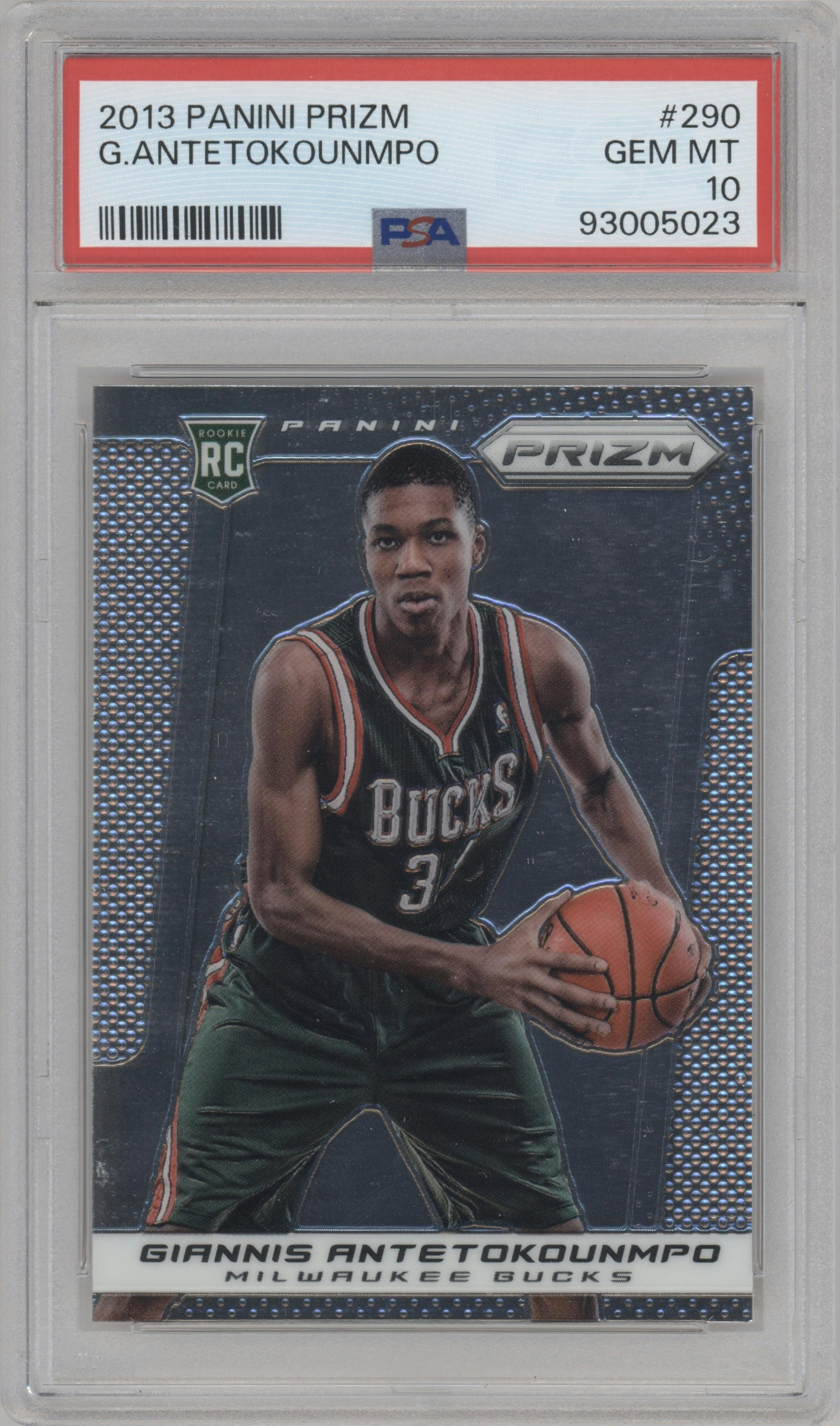 Giannis Antetokounmpo from the 2013-14 Panini Prizm set graded by PSA and given an overall grade of 10.