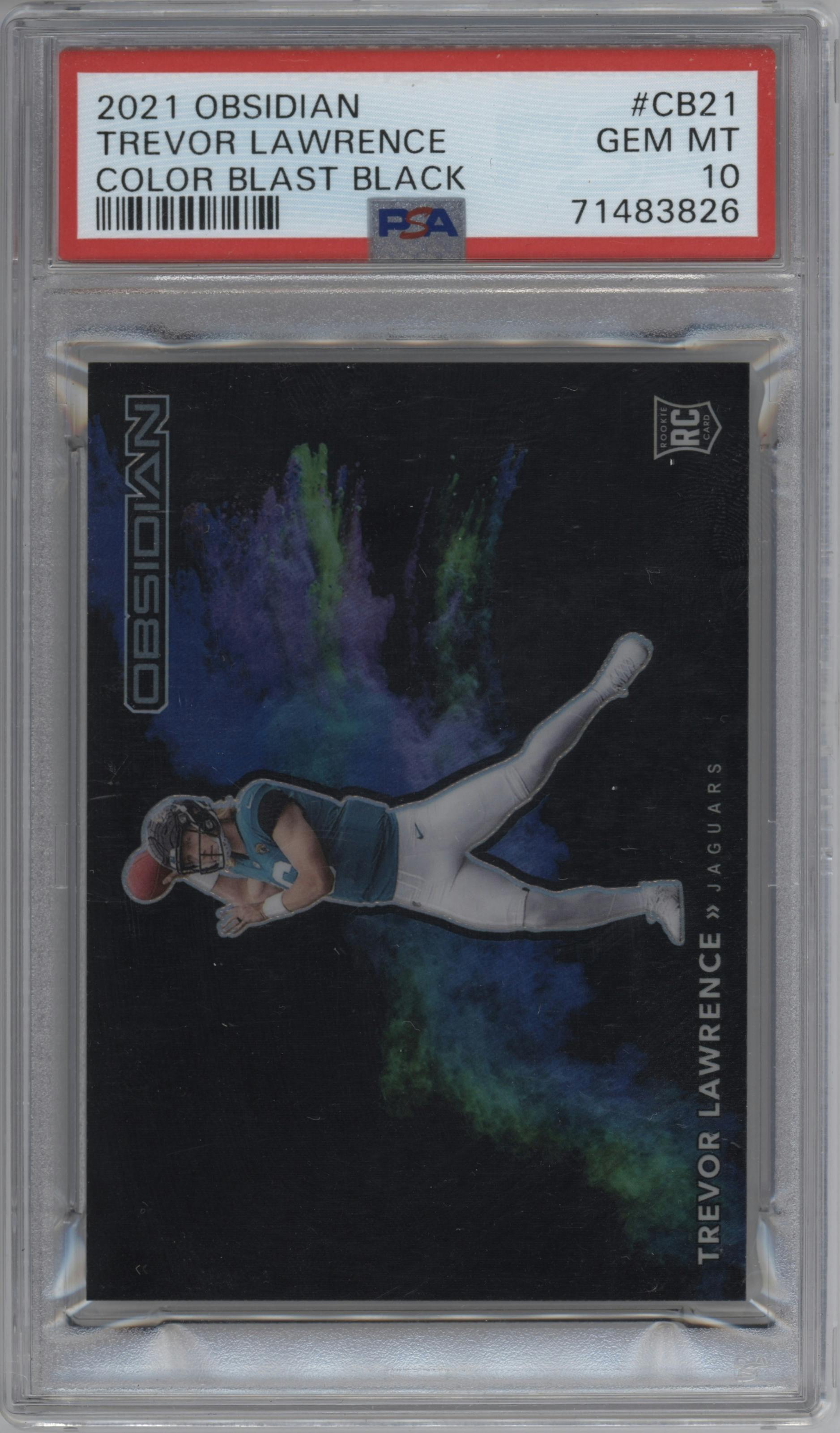 Trevor Lawrence from the 2021 Panini Obsidian set graded by PSA and given an overall grade of 10.