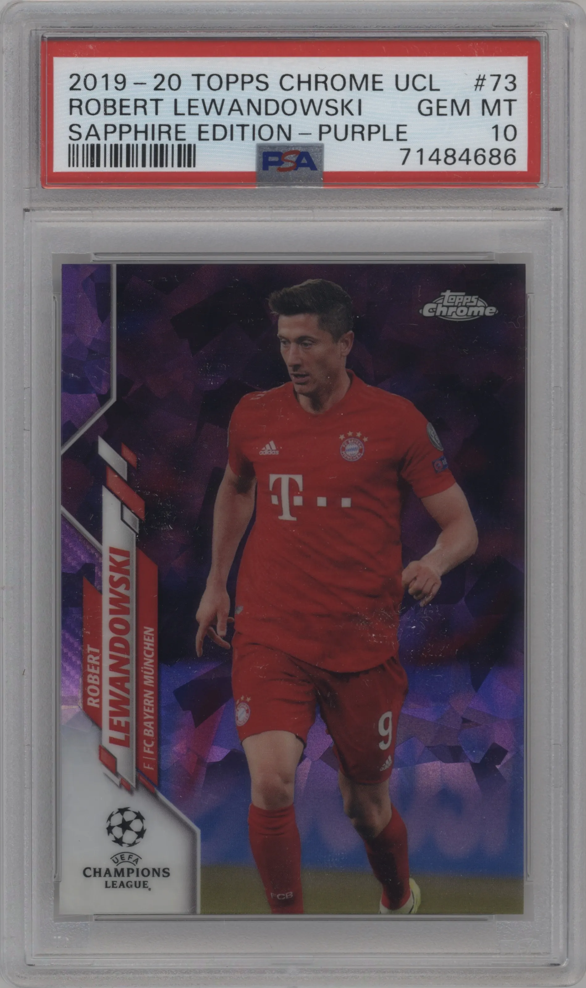 2019 Topps Chrome Sapphire Edition UEFA Champions League Robert Lewandowski Purple PSA 10